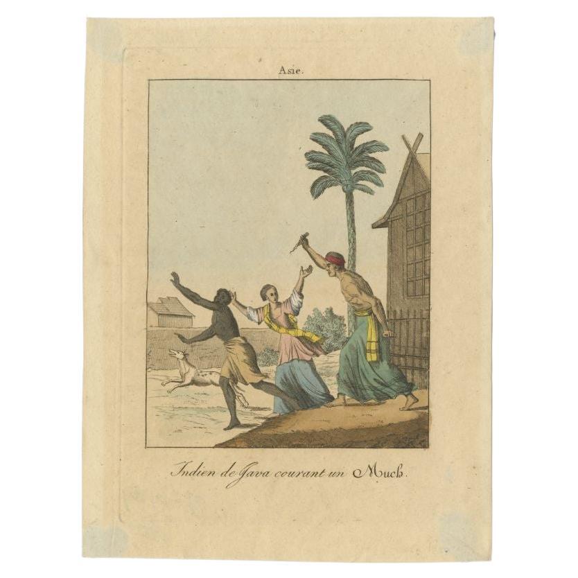 Antique print Java titled 'Indien de Java courant un Much'. This print depicts a scene on Java, Indonesia. Source unknown, to be determined.

Artists and Engravers: Anonymous.

Condition: Very good, please study image carefully.
Date:
