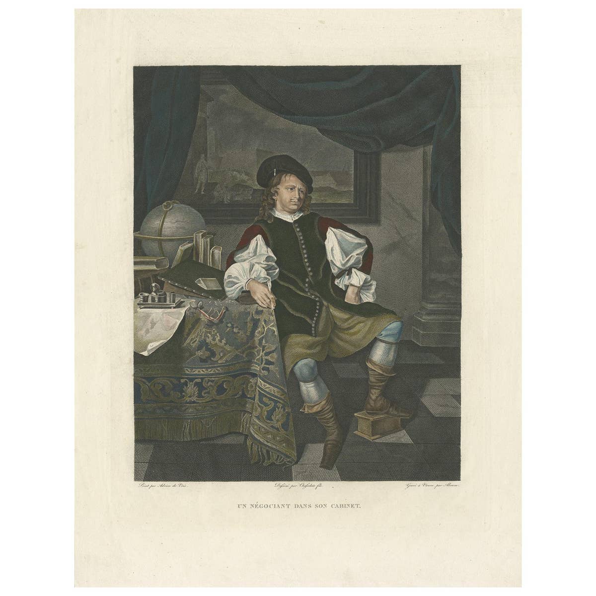 Antique Print of a Dutch Merchant by Abram, circa 1820