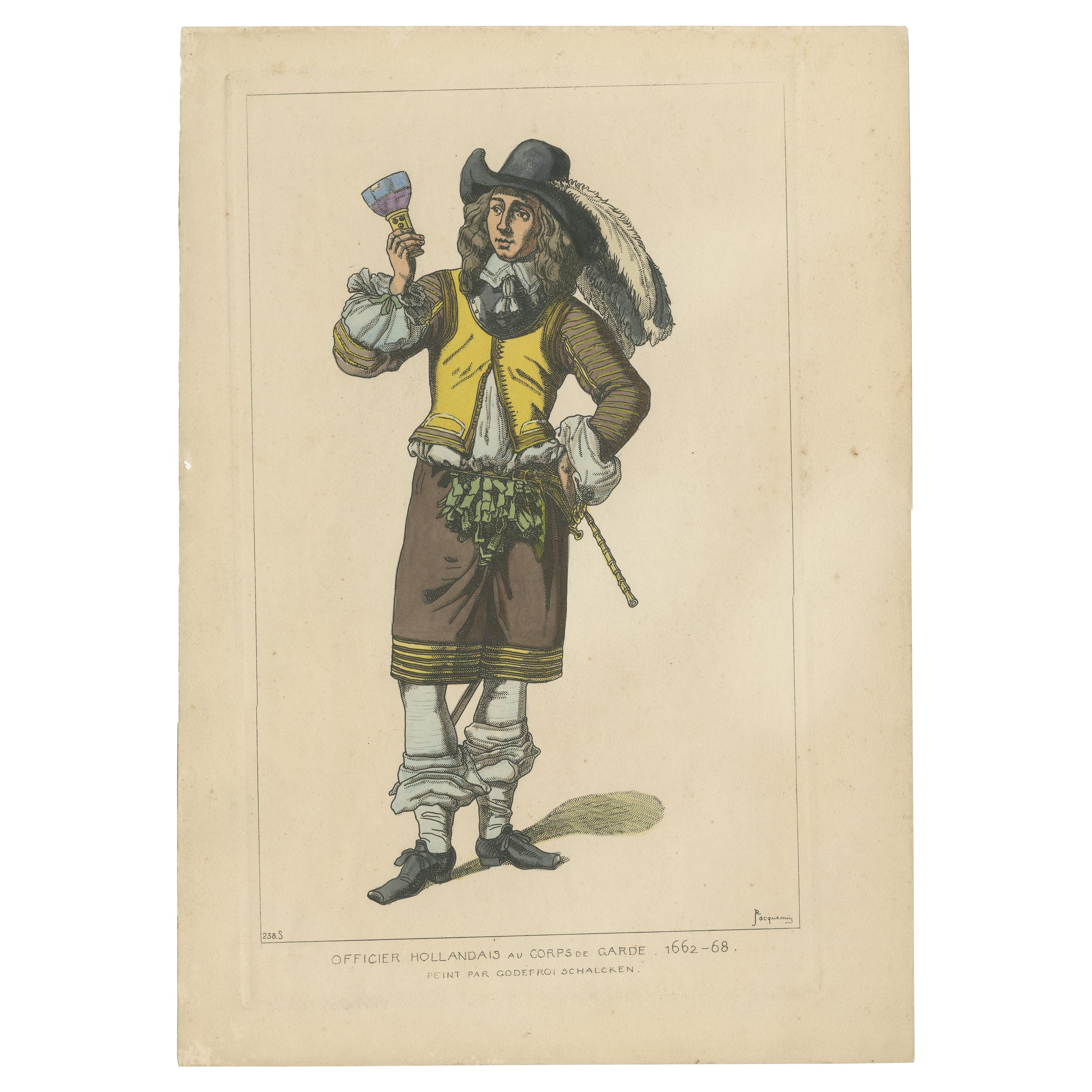 Antique Print of a Dutch Officer by Jacquemin 'c.1870' For Sale
