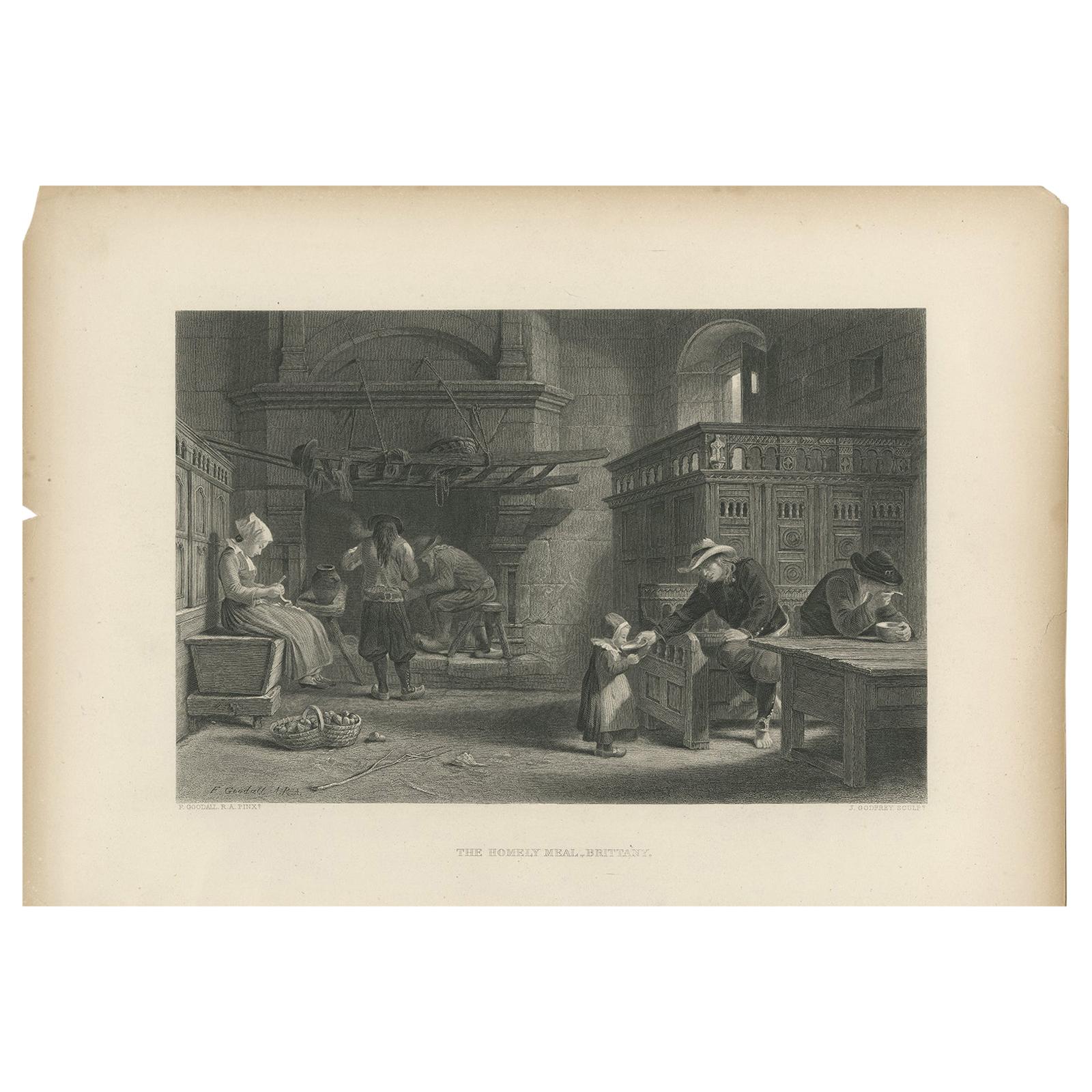 Antique Print of a Family Having a Meal by Godfrey 'c.1880' For Sale