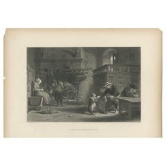 Antique Print of a Family Having a Meal by Godfrey 'c.1880'