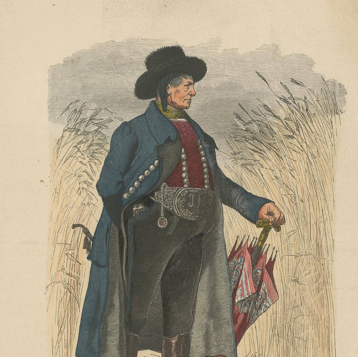 Antique Print of a Farmer from the Region of Traunkreis, Austria, circa 1880