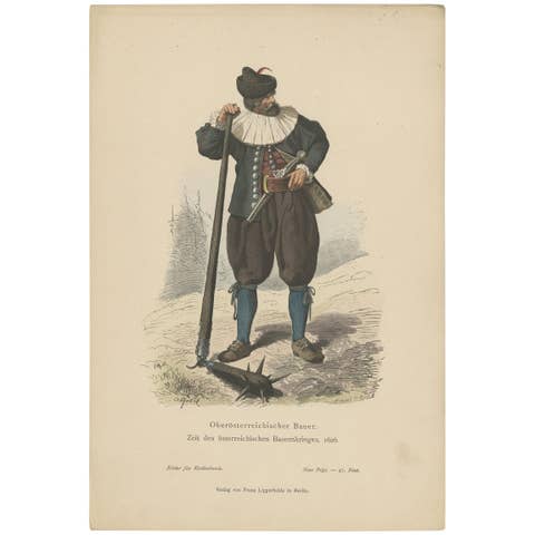 Antique Print of a Farmer from Upper Austria During the Peasant's War of 1626