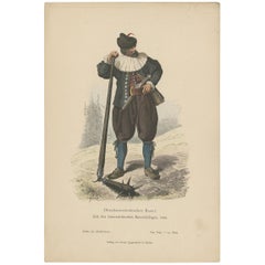 Antique Print of a Farmer from Upper Austria During the Peasant's War of 1626