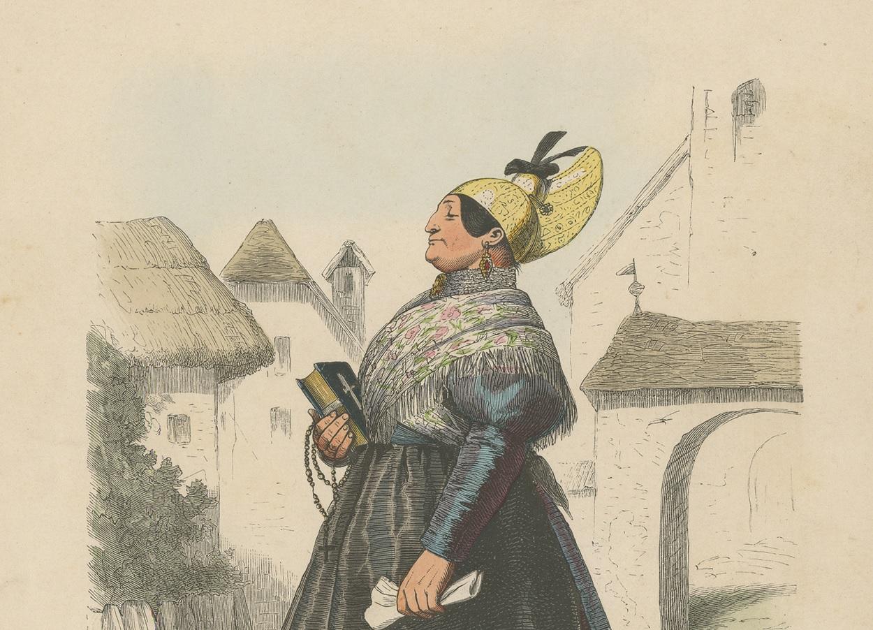 Antique Print of a Farmer's Wife from the Region of Traunkreis, Austria In Good Condition For Sale In Langweer, NL