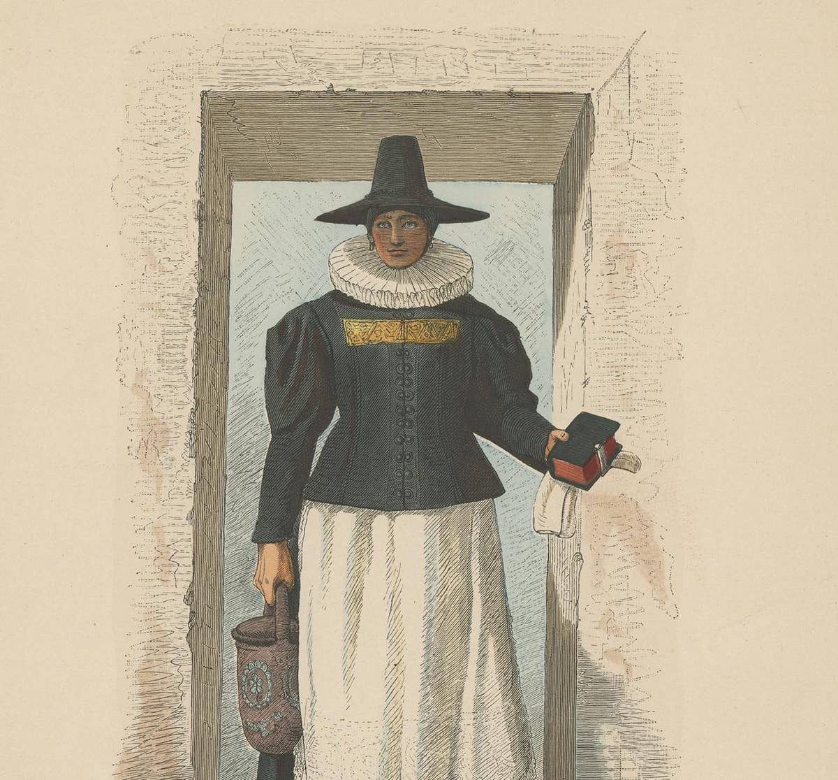 Antique Print of a Farmer's Wife from Upper Austria During the Peasant's War