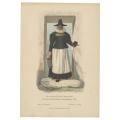 Grabado antiguo de la esposa de un granjero de la Alta Austria durante la Guerra Campesina