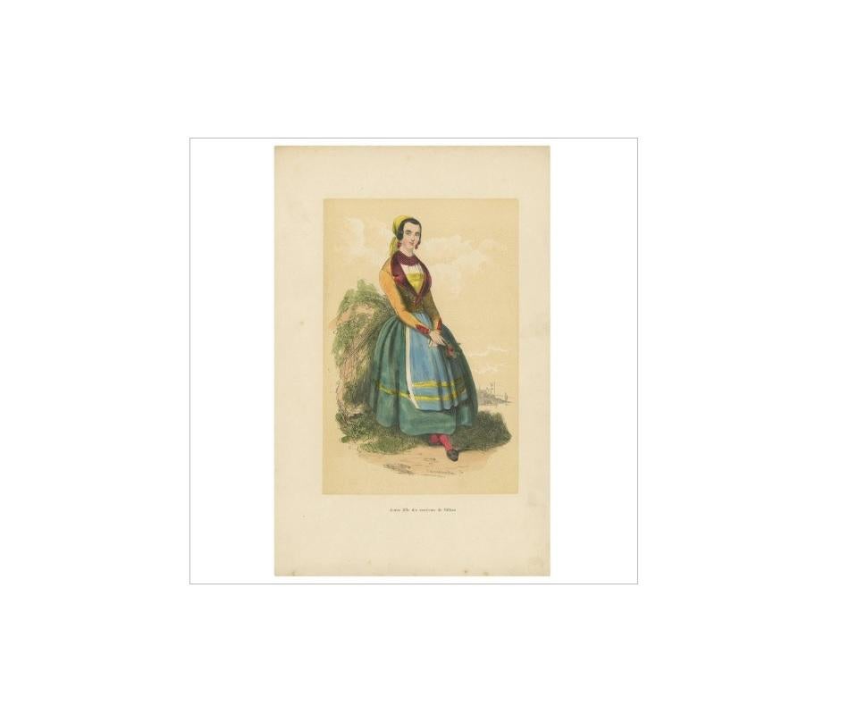 Antique Print of a Female Inhabitant of Bilbao 'Spain' by A. Pannemaker, 1870 In Good Condition For Sale In Langweer, NL