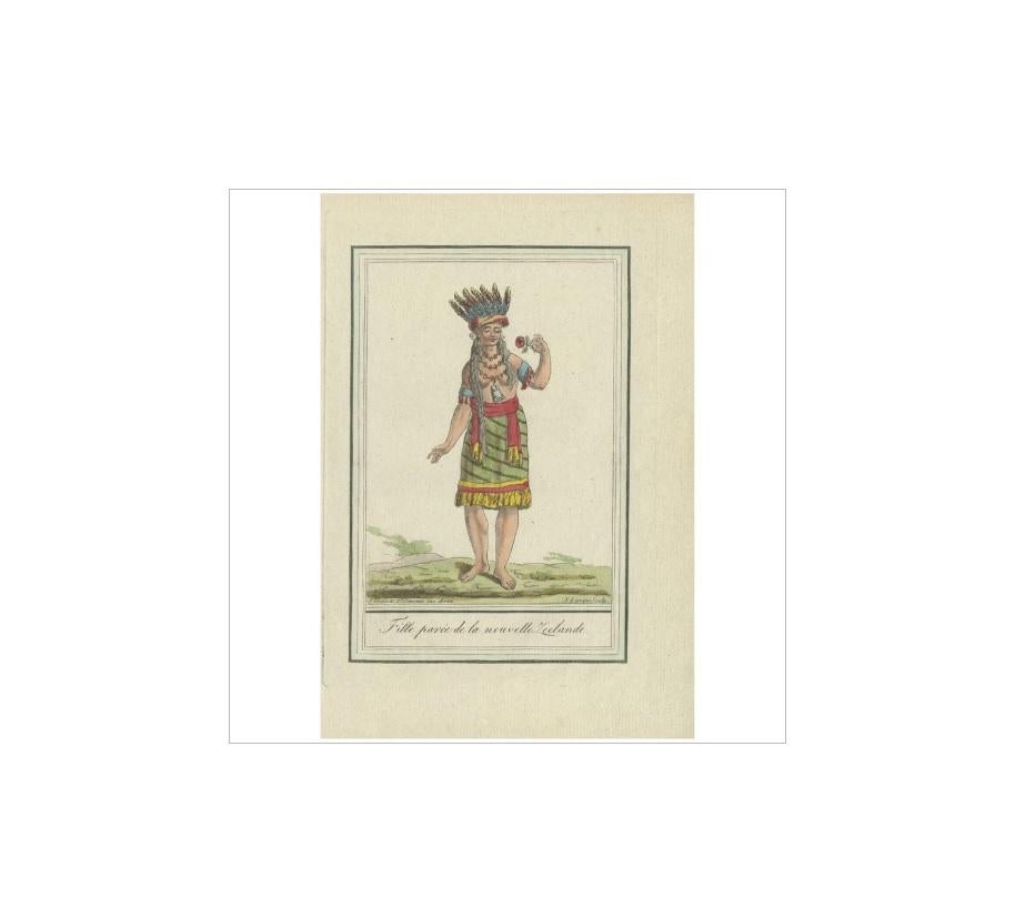 18th Century Antique Print of a Female Inhabitant of New Zealand by J. Laroque, 1796 For Sale