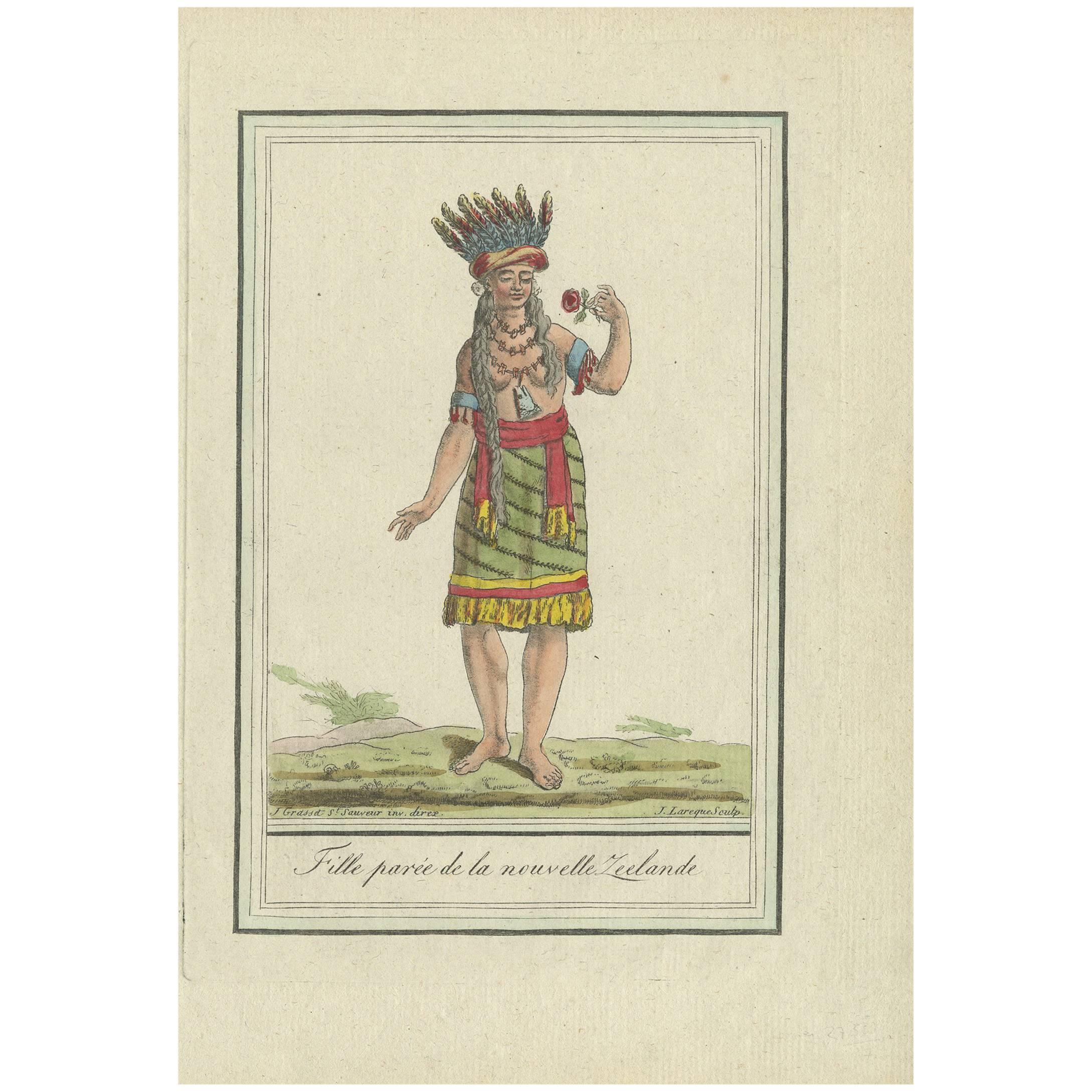 Antique Print of a Female Inhabitant of New Zealand by J. Laroque, 1796 For Sale