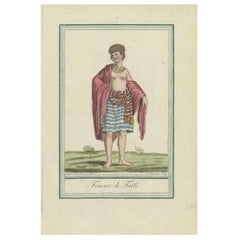 Antiker antiker Druck einer weiblichen Bewohnerin von Tahiti von J. Laroque, 1796