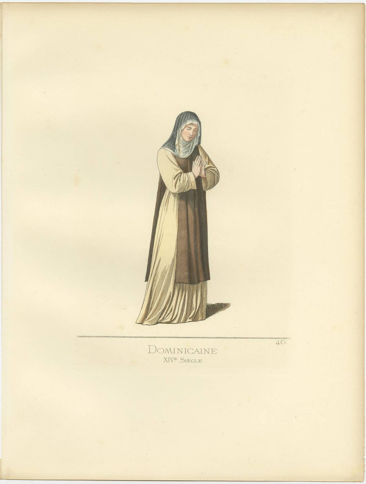 Antique Print of a Female Member of the Dominican Order by Bonnard, 1860