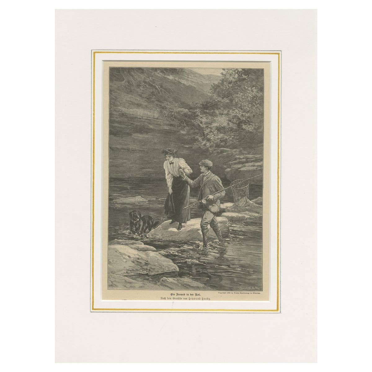 Antique Print of a Fisherman Assisting a Lady 'c. 1900'