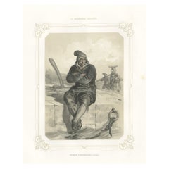 Impression ancienne d'un pêcheur d'Arromanches en Normandie, France, 1852
