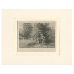 Antique Print of a Fisherman trying his Equipment by Rogerson (1856)