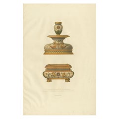 Antiker antiker Druck eines Flambeau- und Salire-Musters von Delange '1869'