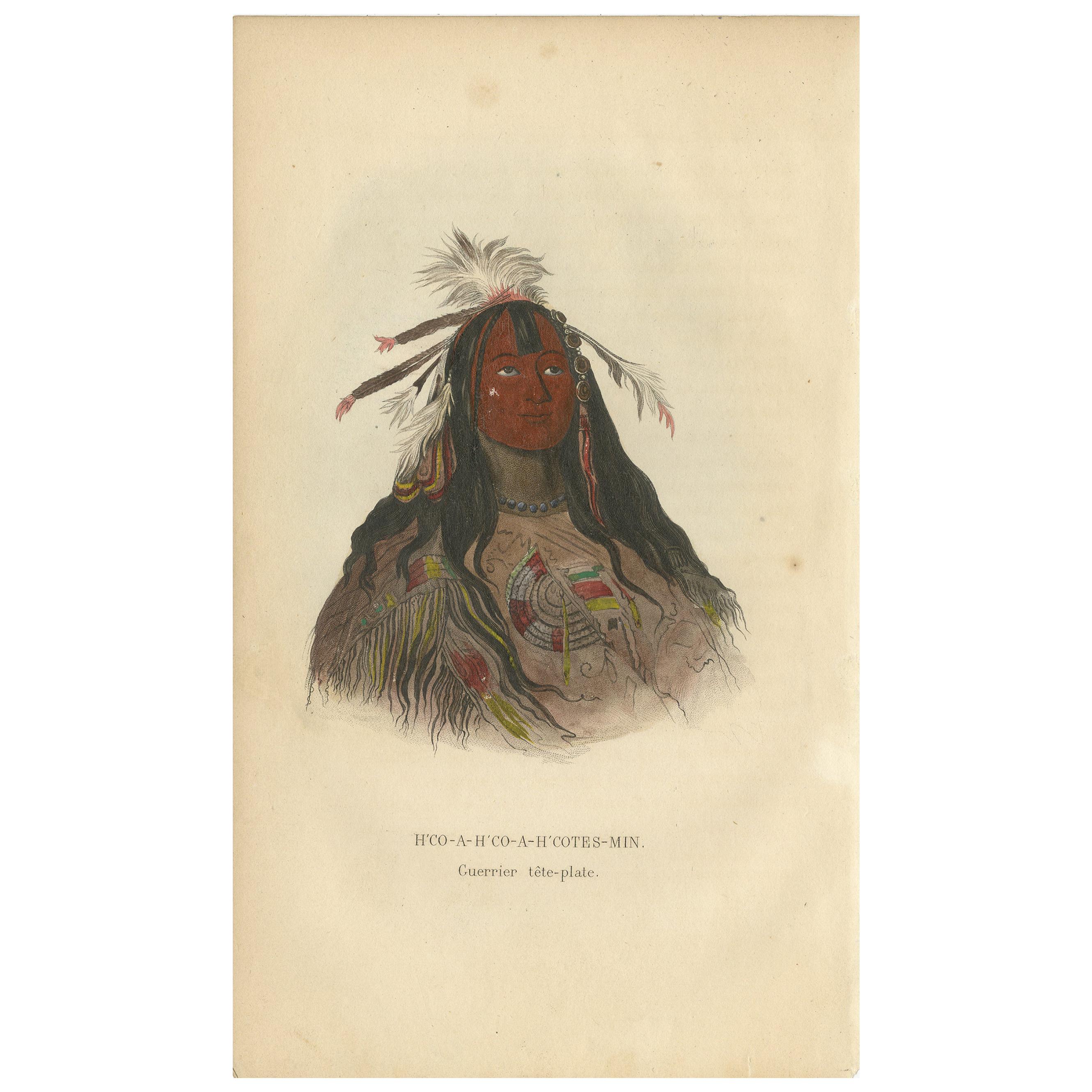 Antique Print of a Flat Head Warrior by Prichard '1843' For Sale