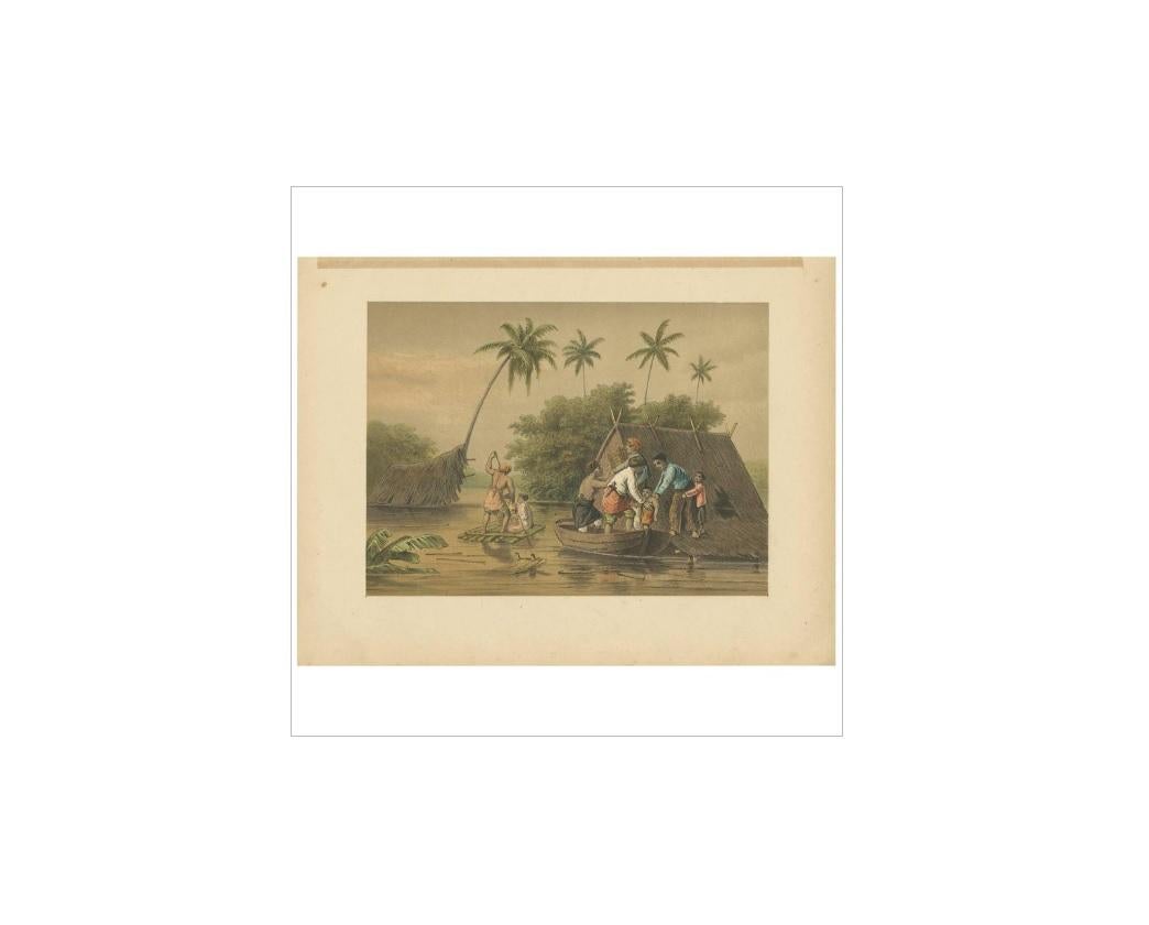 XIXe siècle Impression ancienne d'un bateau flottant près de Tegal par M.T.H. Perelaer, 1888 en vente