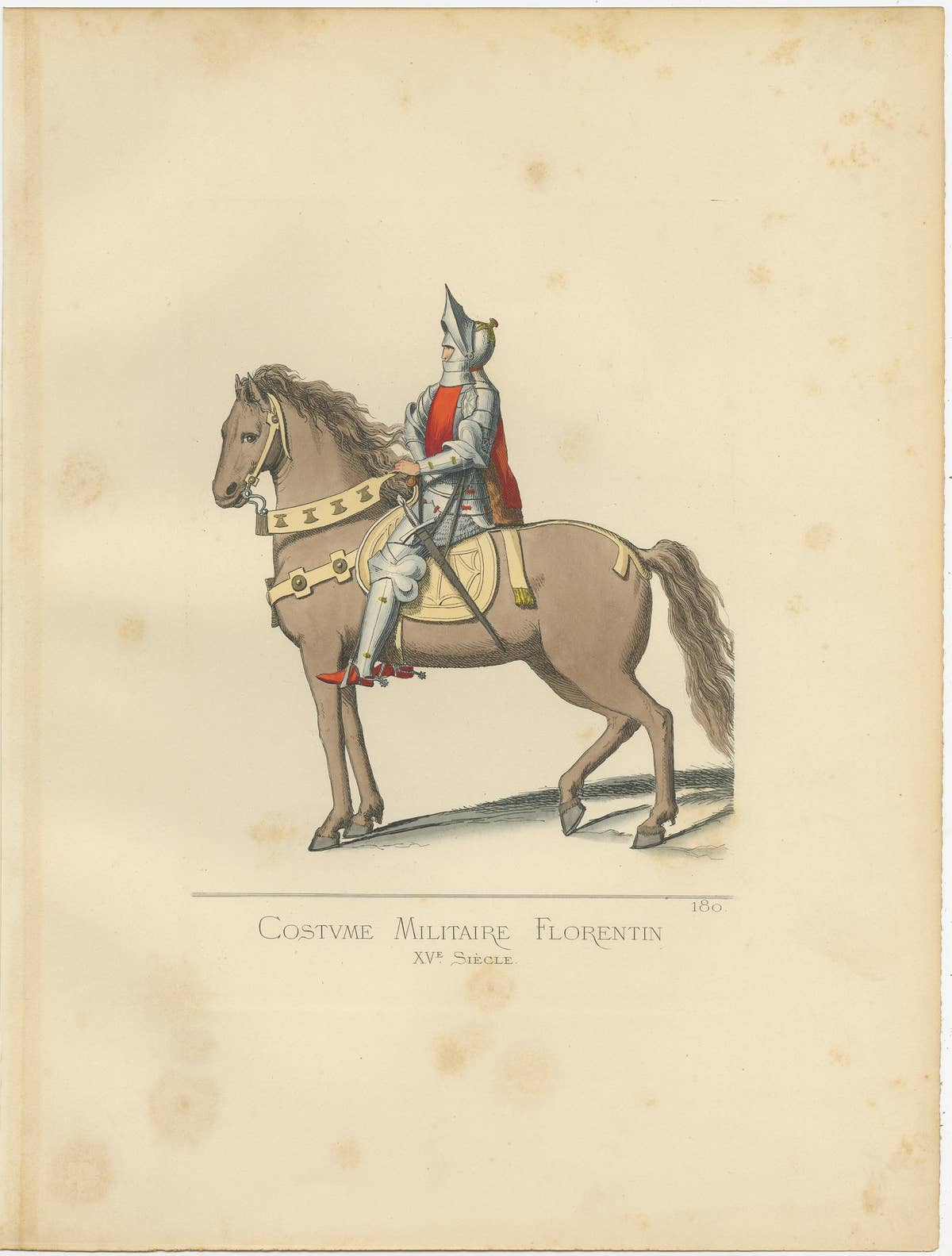 Antique Print of a Florence Soldier, 15th Century by Bonnard, 1860