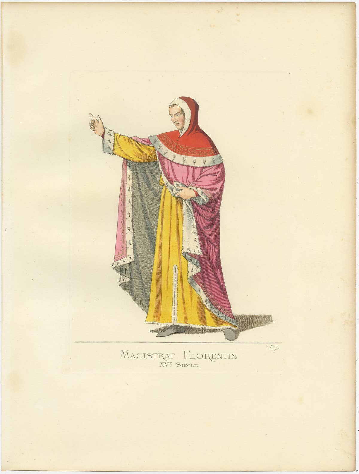 Antique Print of a Florentine Magistrate, 15th Century, by Bonnard, 1860