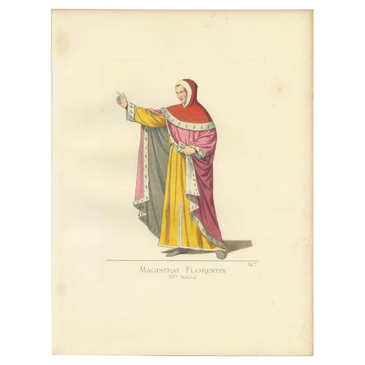Antique Print of a Florentine Magistrate, 15th Century, by Bonnard, 1860