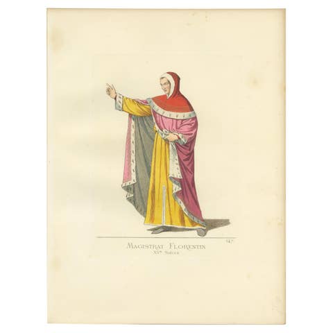 Antique Print of a Florentine Magistrate, 15th Century, by Bonnard, 1860