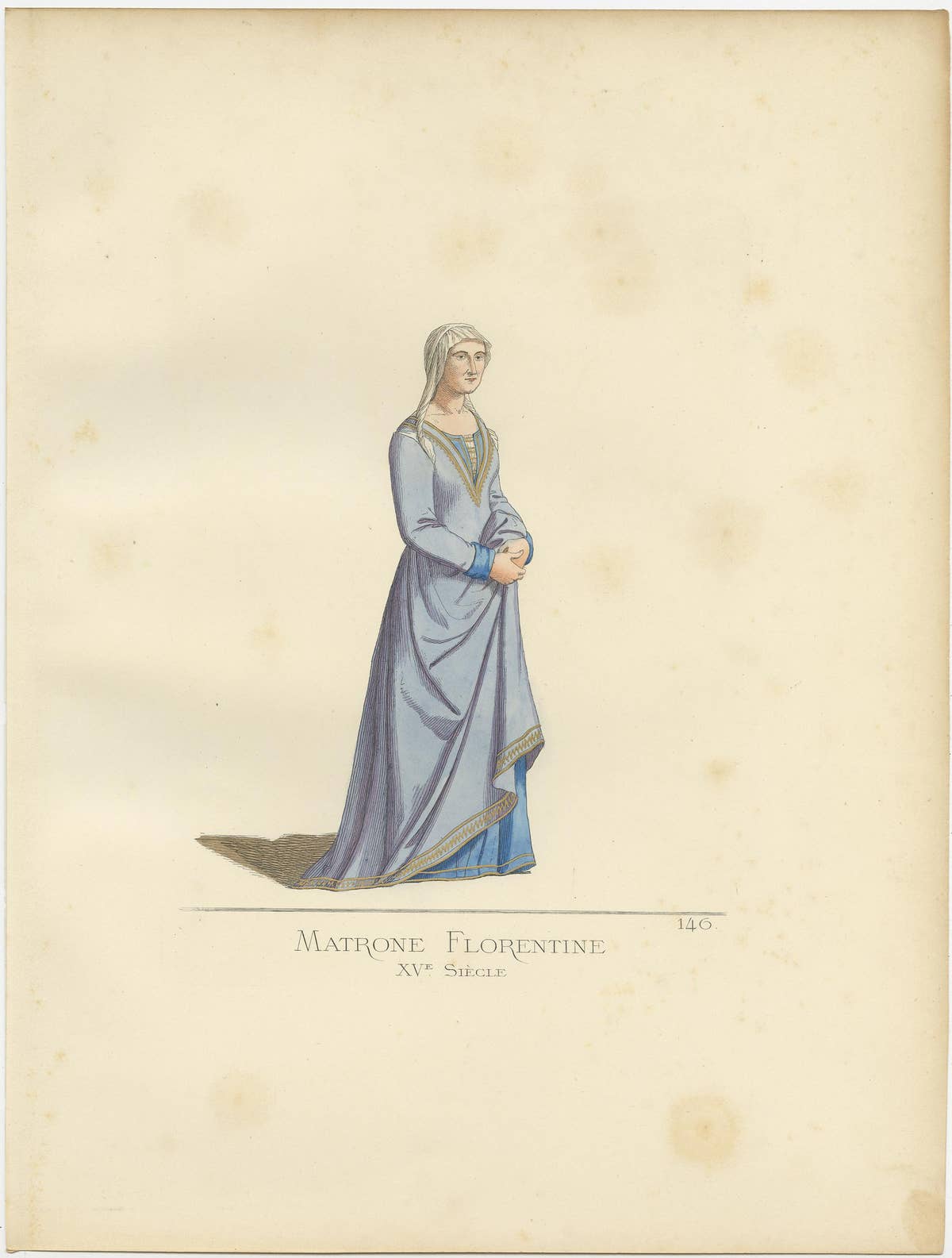 Antique Print of a Florentine Matrona, 15th Century, by Bonnard, 1860