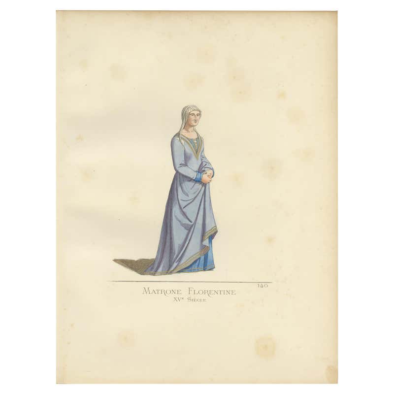 Antique Print of a Florentine Matrona, 15th Century, by Bonnard, 1860 ...