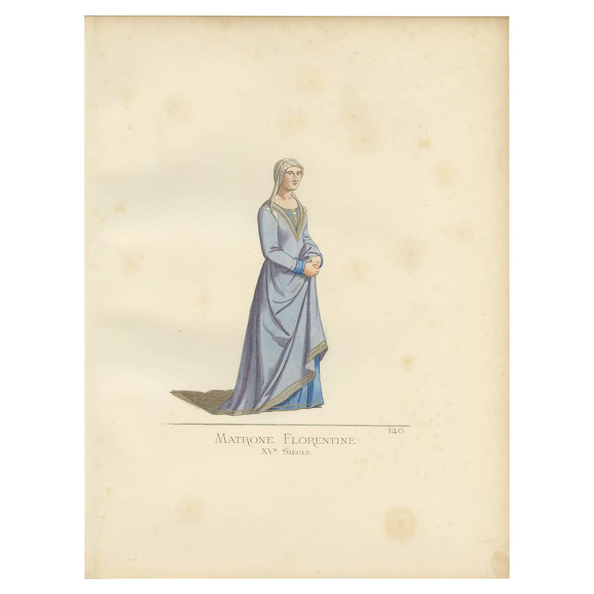 Antique Print of a Florentine Matrona, 15th Century, by Bonnard, 1860