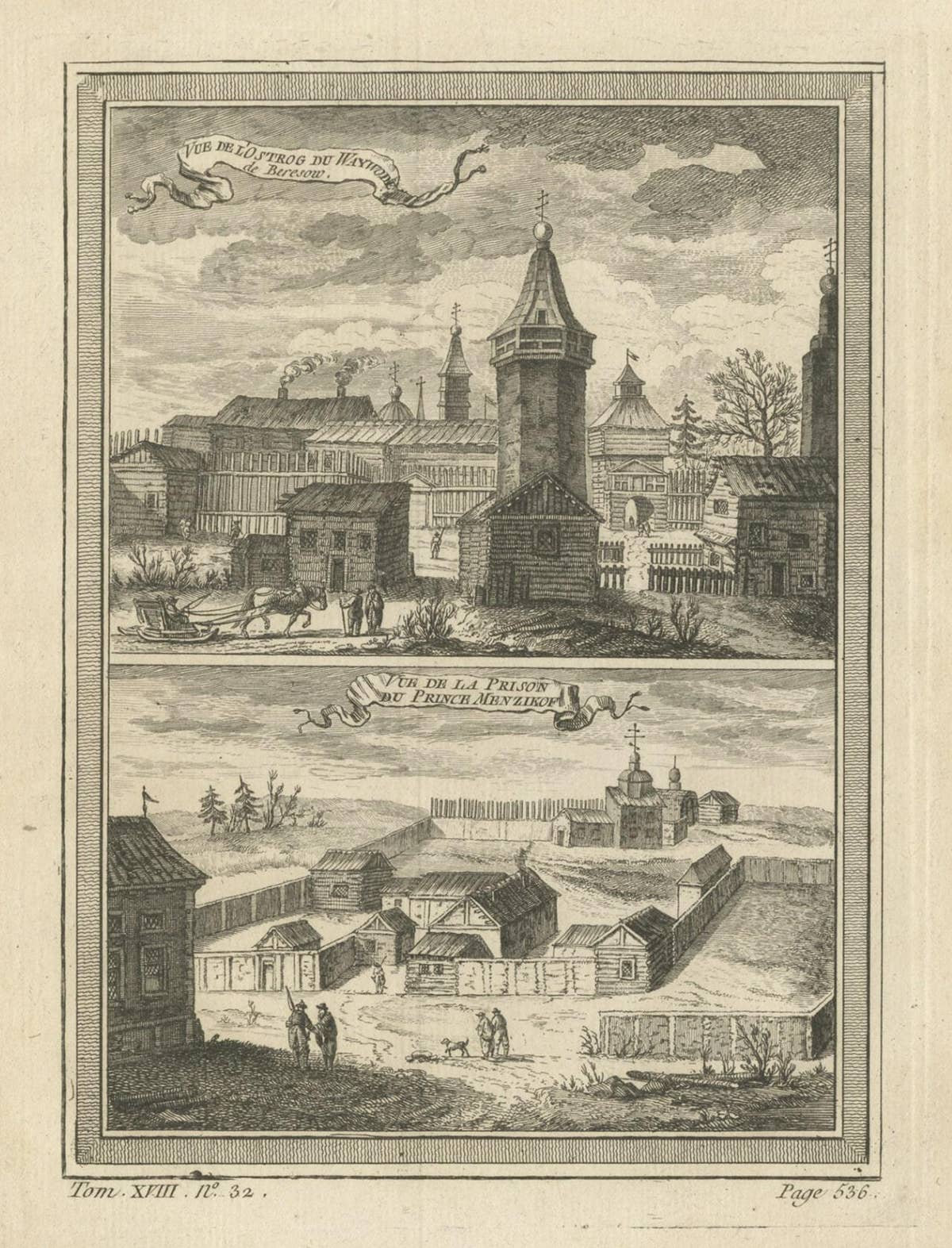Antique Print of a Fortress and Prison in Siberia, Russia, 1768