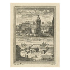 Impression ancienne d'une forteresse et d'un prisonnier en Sibérie, Russie, 1768