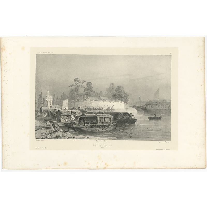 Antiker Druck mit dem Titel 'Fort de Canton'. Dieser Druck zeigt ein Fort in Guangzhou, China. Stammt aus 