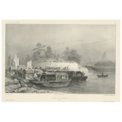 Impression ancienne d'une forteresse à Guangzhou en Chine, vers 1850