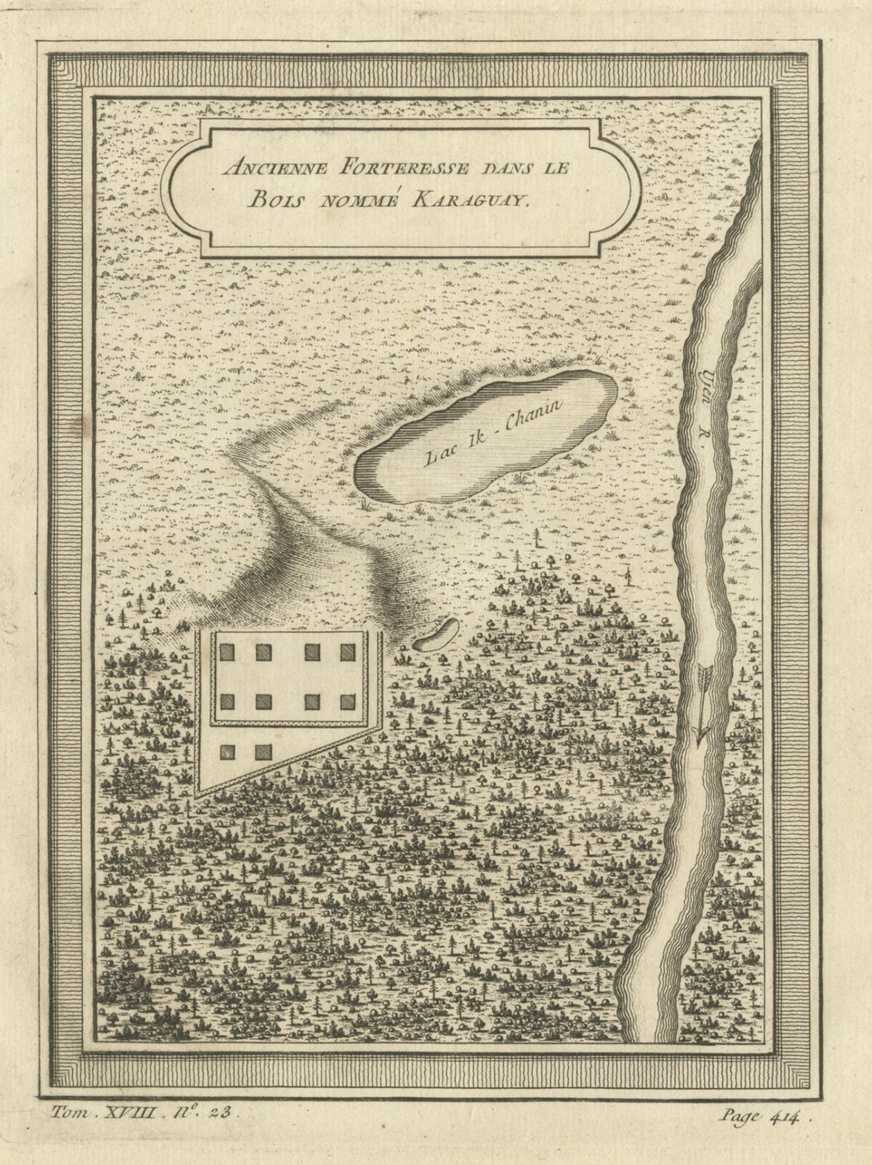Papier Impression ancienne d'une forteresse à Perm Krai en Europe de l'Est, Russie, 1768 en vente
