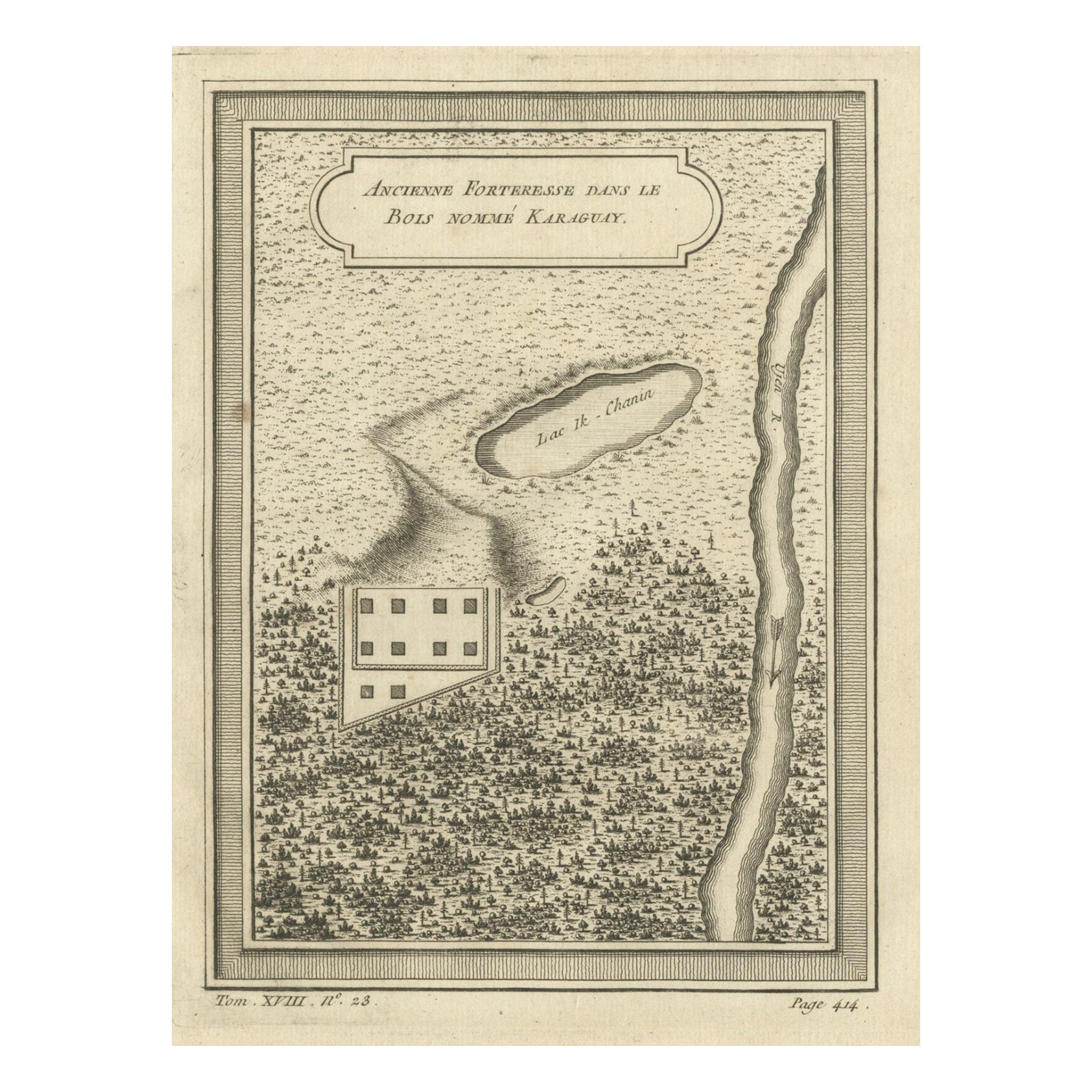 Impression ancienne d'une forteresse à Perm Krai en Europe de l'Est, Russie, 1768