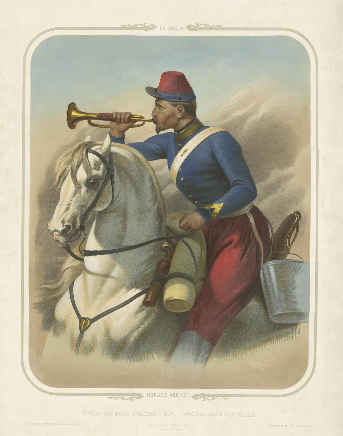 Antique Print of a French Cavalryman During the Battle of the Smala 'circa 1845'