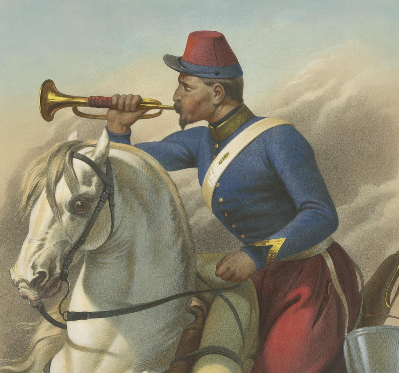 Impression ancienne d'un cavalet français pendant la bataille de Smala, vers 1845 Bon état - En vente à Langweer, NL