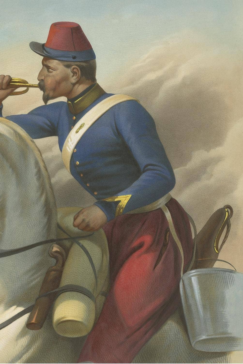 Antique Print of a French Cavalryman During the Battle of the Smala 'circa 1845'