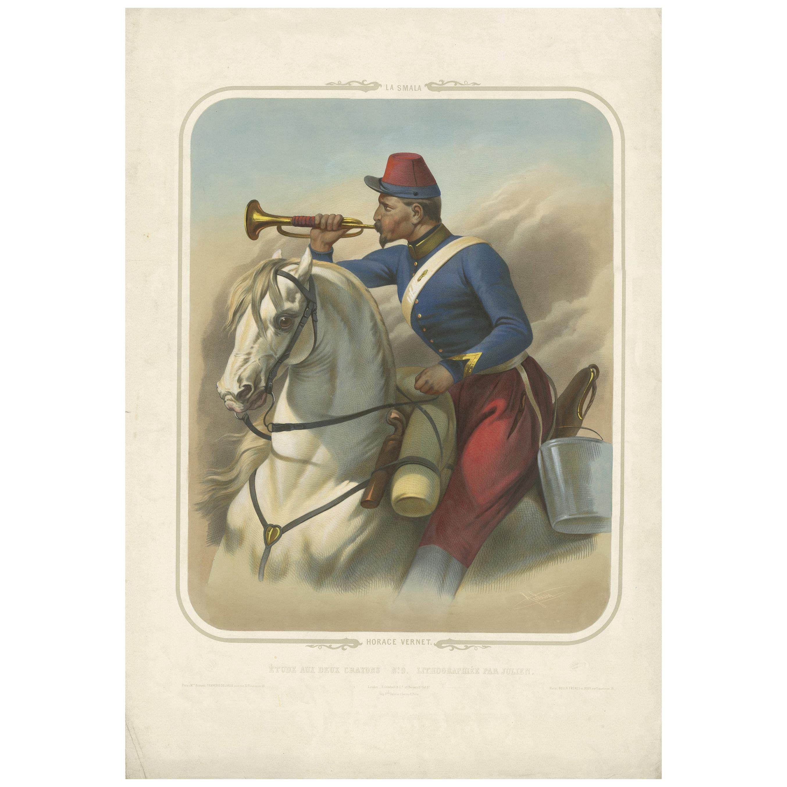 Antique Print of a French Cavalryman During the Battle of the Smala 'circa 1845'