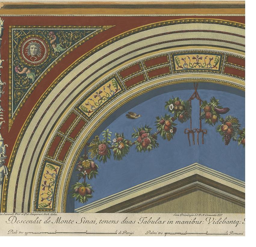 Grande stampa decorativa antica di un affresco in Vaticano di Ottaviani, 1775 ca. In condizioni buone in vendita a Langweer, NL