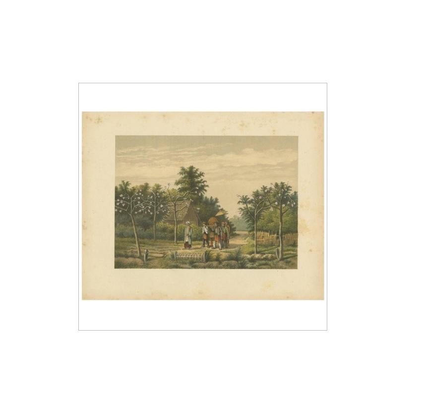 Impression ancienne d'une cérémonie funéraire sur Java par M.T.H. Perelaer, 1888 Bon état - En vente à Langweer, NL