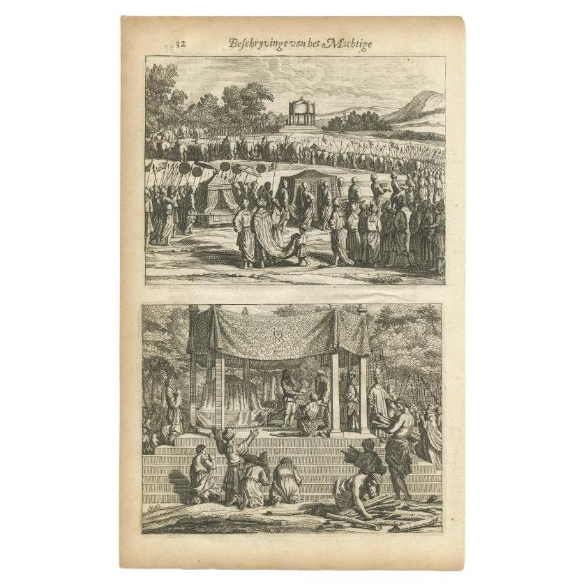 Antique Print of a Funeral on Ceylon 'Sri Lanka' is Asia, 1672 For Sale