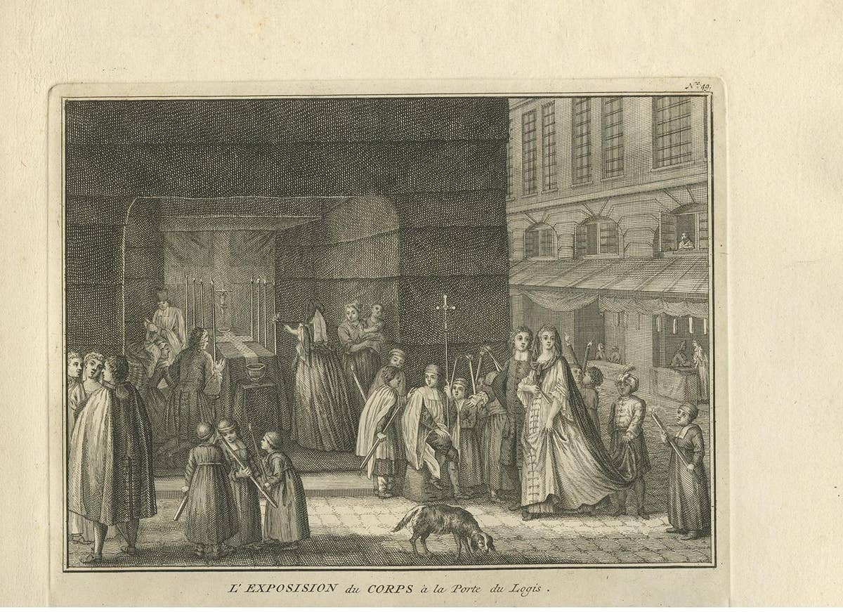 Antique Print of a Funeral Procession by Picart, circa 1725