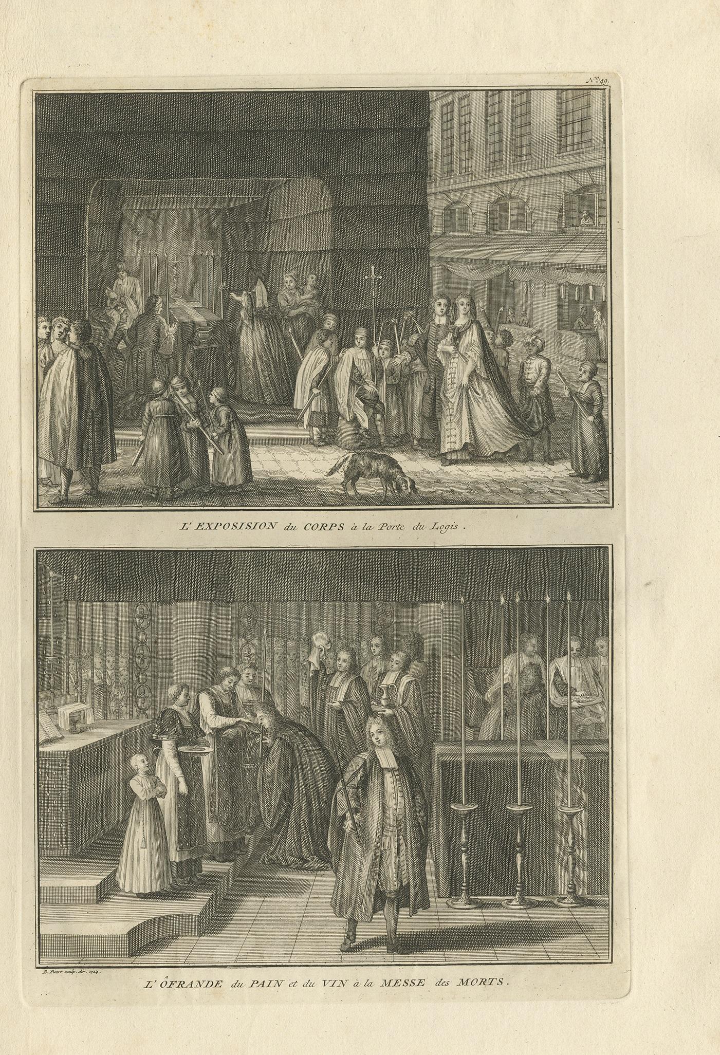 French Antique Print of a Funeral Procession by Picart, circa 1725 For Sale