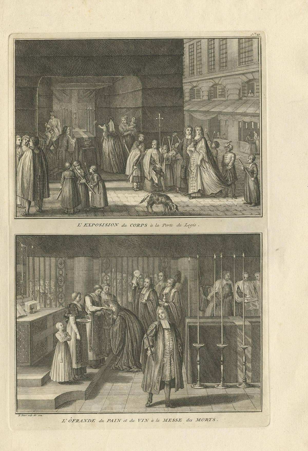 Antique Print of a Funeral Procession by Picart, circa 1725