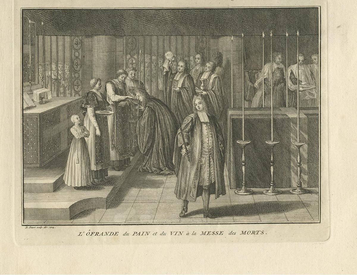 Antique Print of a Funeral Procession by Picart, circa 1725