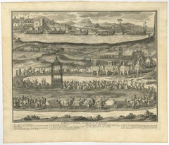 Stampa antica di una processione funebre dei re del Vietnam o del Tonchino, 1725
