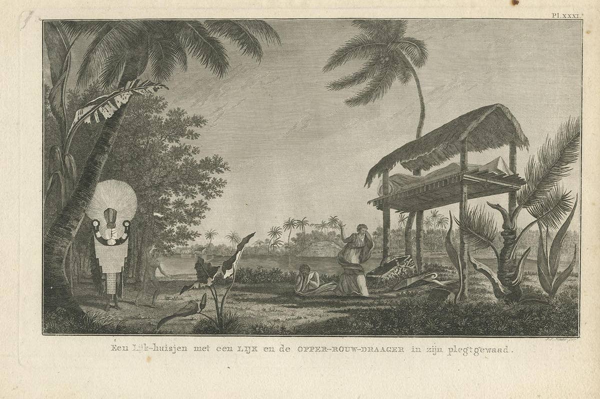 Antique Print of a Funeral Ritual by Cook, 1803