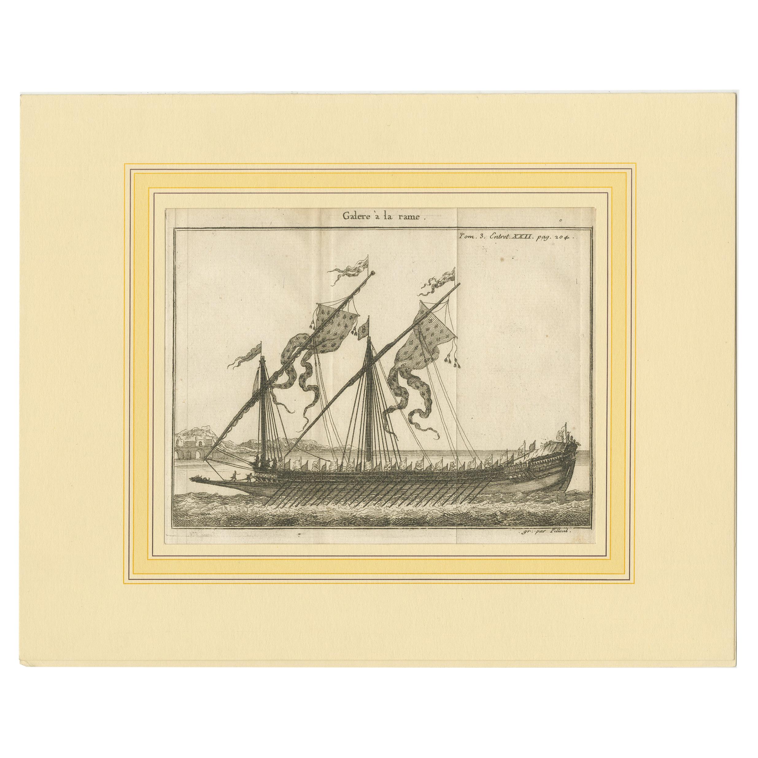 Antique Print of a Galley by Pluche '1735'