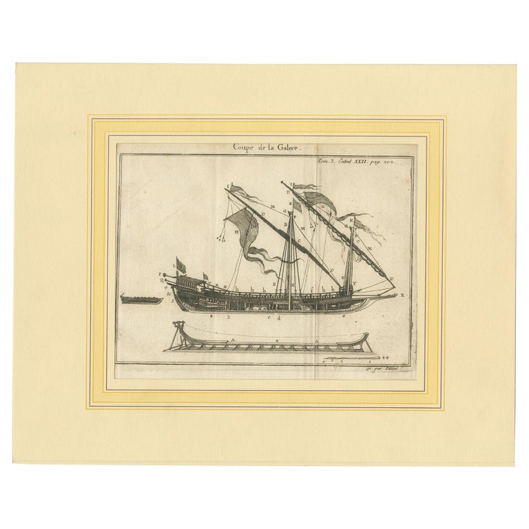 Antique Print of a Galley Cross Section by Pluche '1735' For Sale